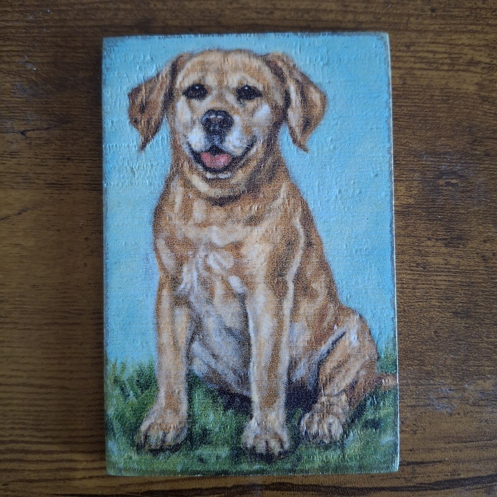 Primitives by Kathy Yellow Lab Labrador Wood Sign Magnet Home Decor Gift 4.5"x3"
